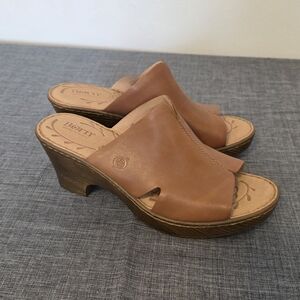 Børn Nut Brown Cembea Leather Wedge Slide Sandals Comfort Women's Size 10 Born